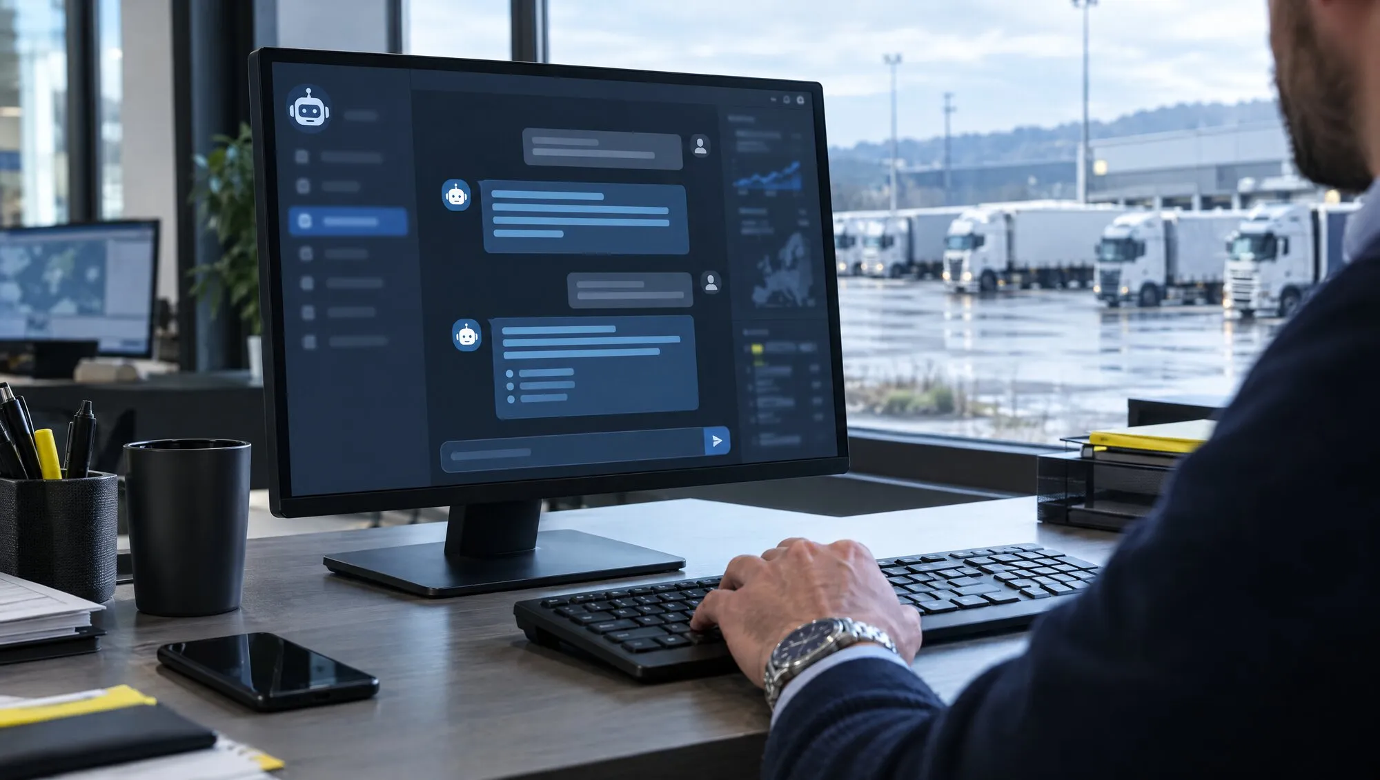 Assistente interno che risponde sullo schermo, testo che compare a pezzi