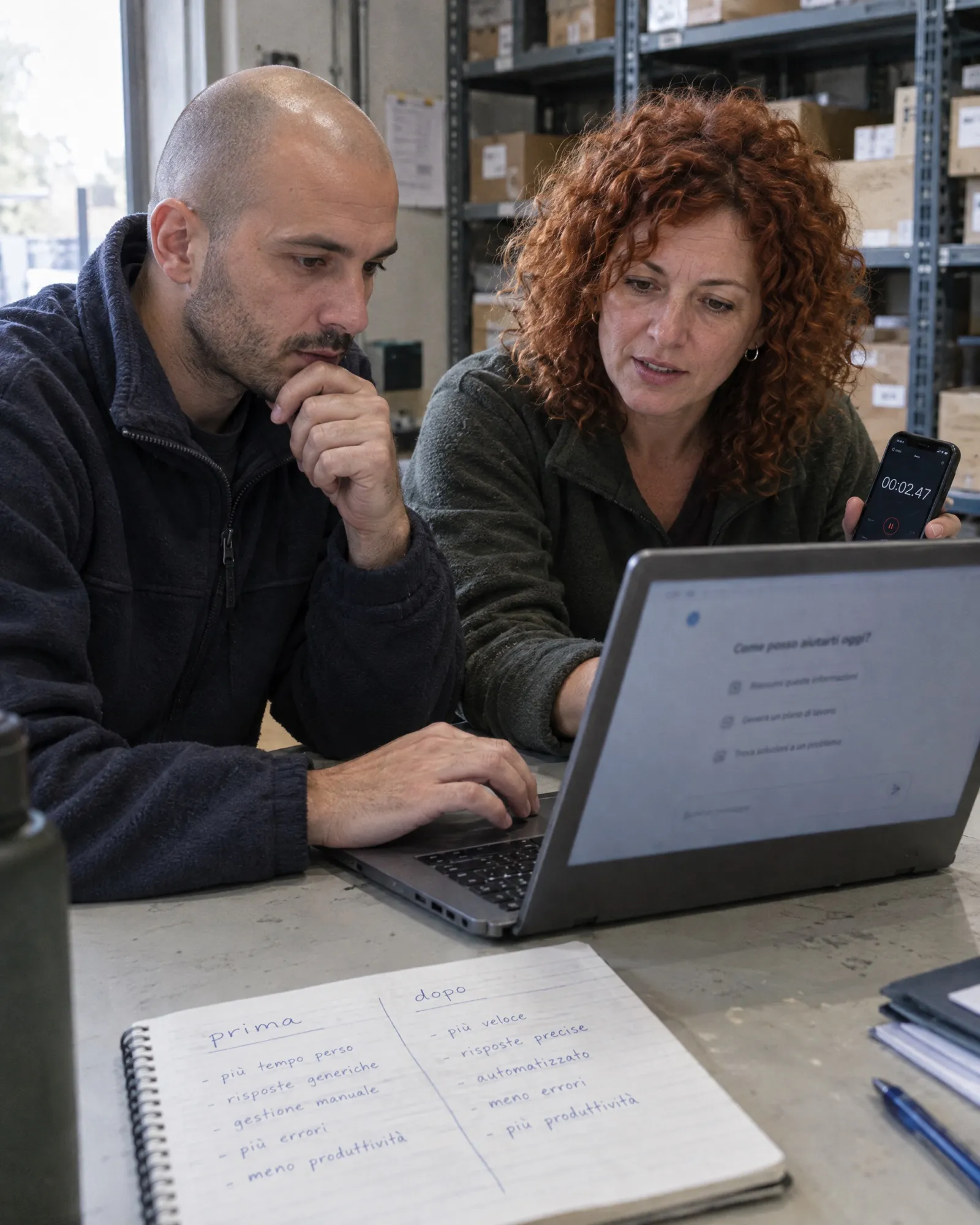 Due colleghi provano un assistente AI con il cronometro sul telefono