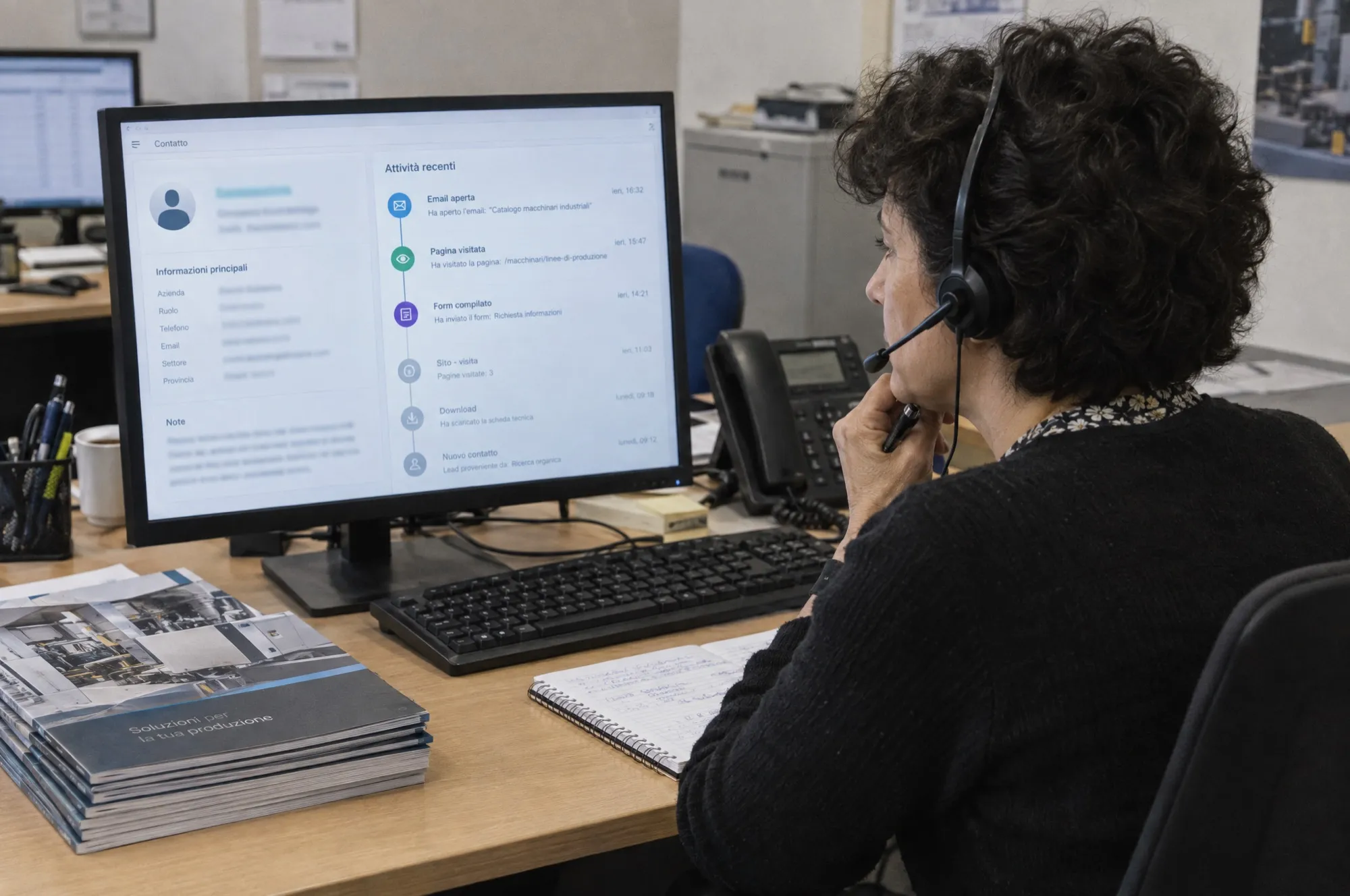 Scheda contatto nel CRM con storico e punteggio