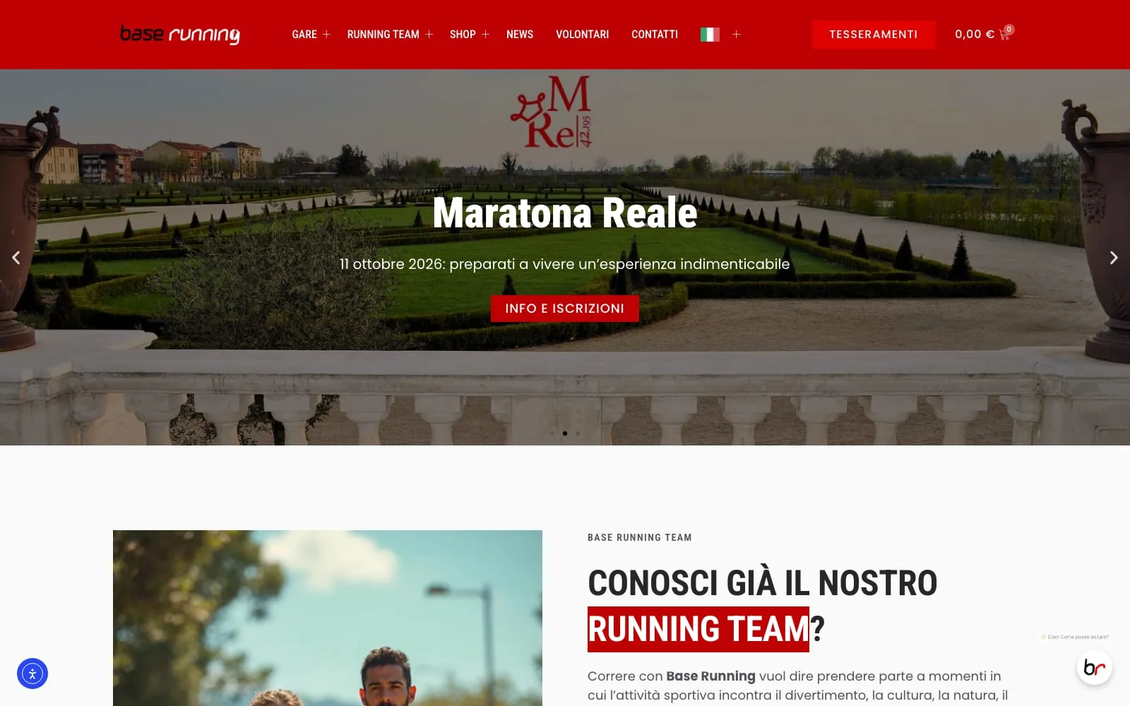 Home page di baserunningteam.it con la Maratona Reale