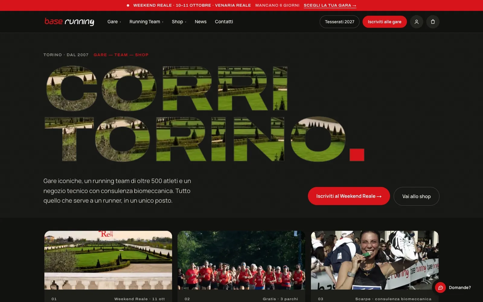 Home page del nuovo sito Base Running: Corri Torino