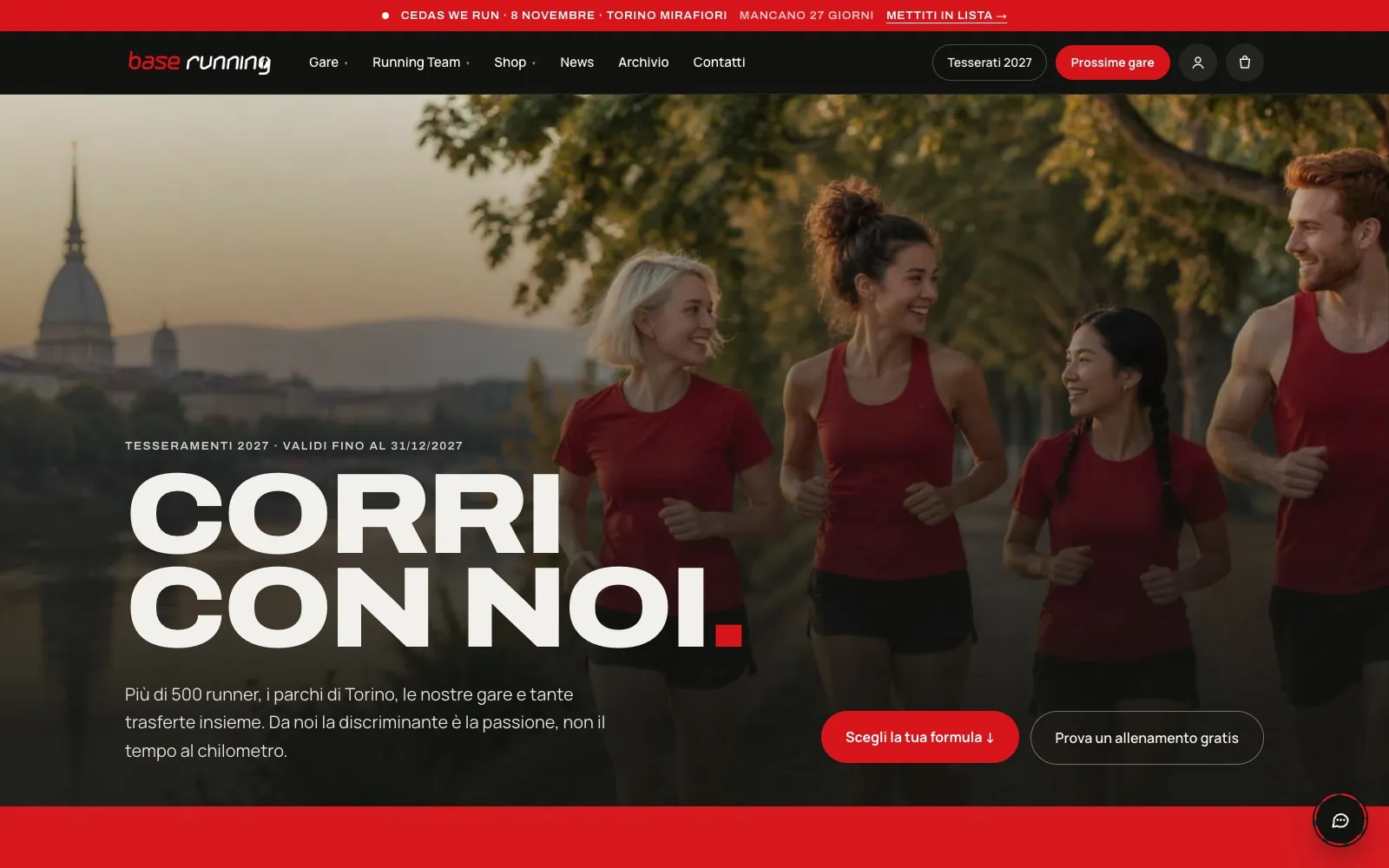Pagina dei tesseramenti 2027 del Running Team Base Running: Corri con noi