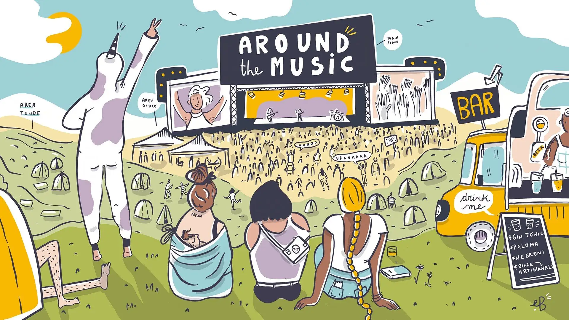 Illustrazione di Compagnia dei Caraibi per un festival musicale con il bar