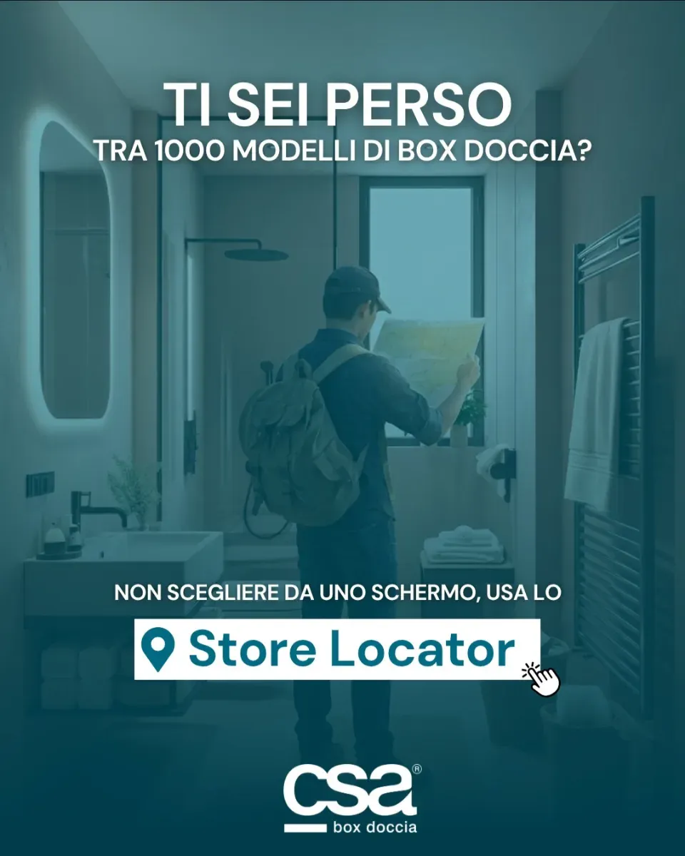 Post Instagram di CSA: un ragazzo con lo zaino legge una mappa in bagno, con l'invito a usare lo Store Locator