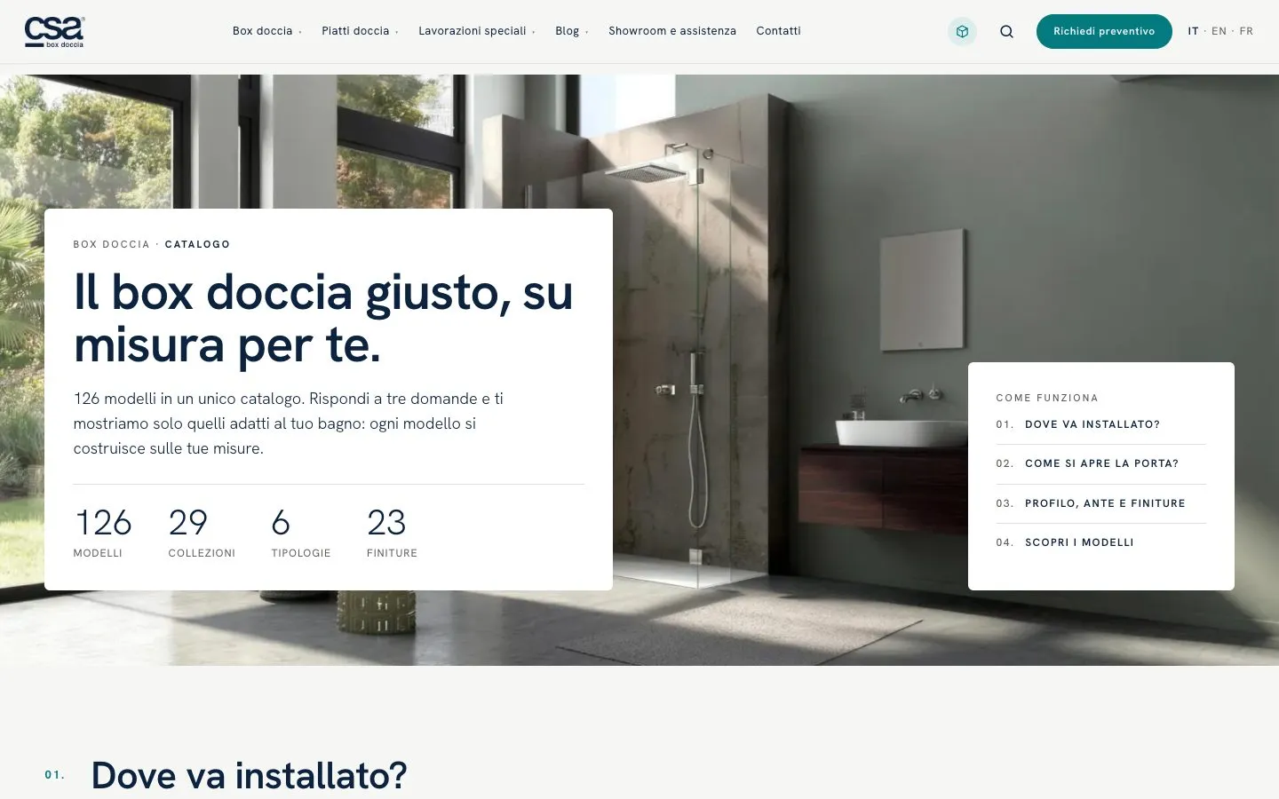 Il catalogo del nuovo sito CSA: 126 modelli e tre domande per trovare il box giusto