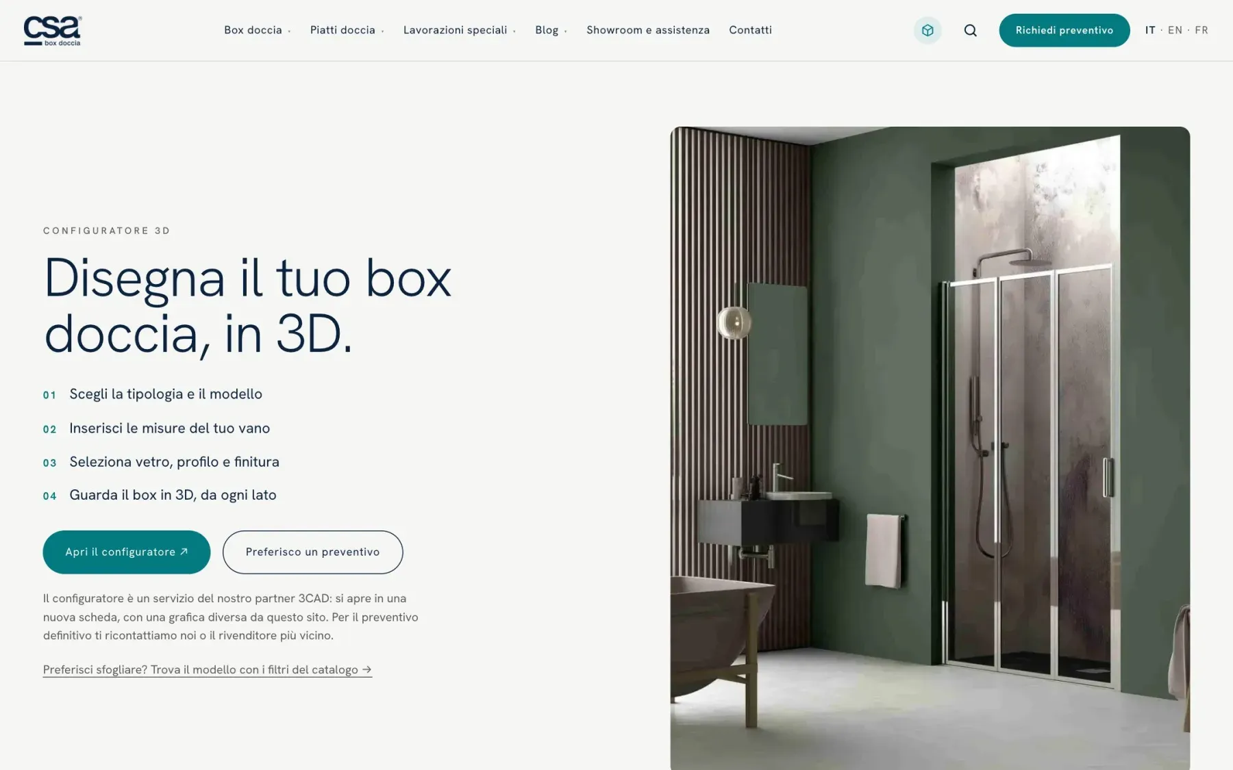 Il configuratore 3D di csaboxdoccia.it: Disegna il tuo box doccia, in 3D