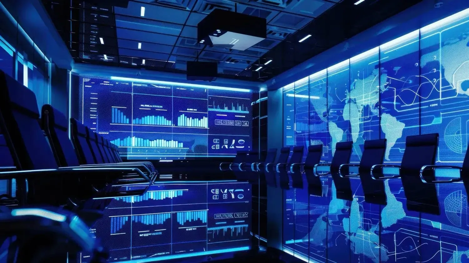 Sala di controllo con gli schermi dei dati di produzione, dal sito di Elisa Industriq
