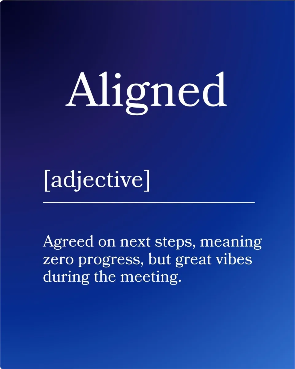 Post Instagram di sedApta: la definizione ironica di Aligned su sfondo blu