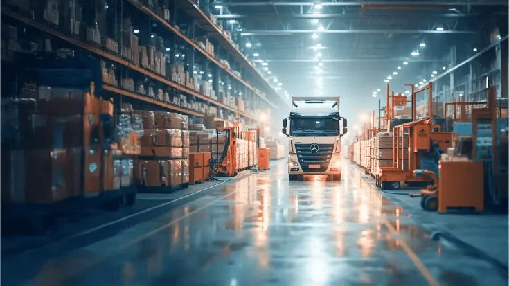 Centro logistico con un camion in carico