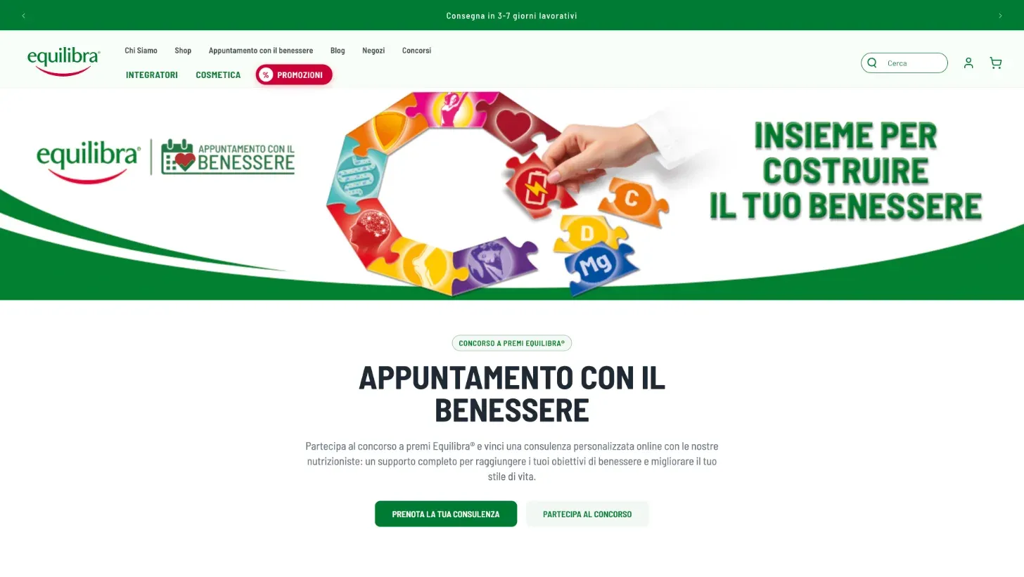 Landing del concorso Appuntamento con il benessere di Equilibra