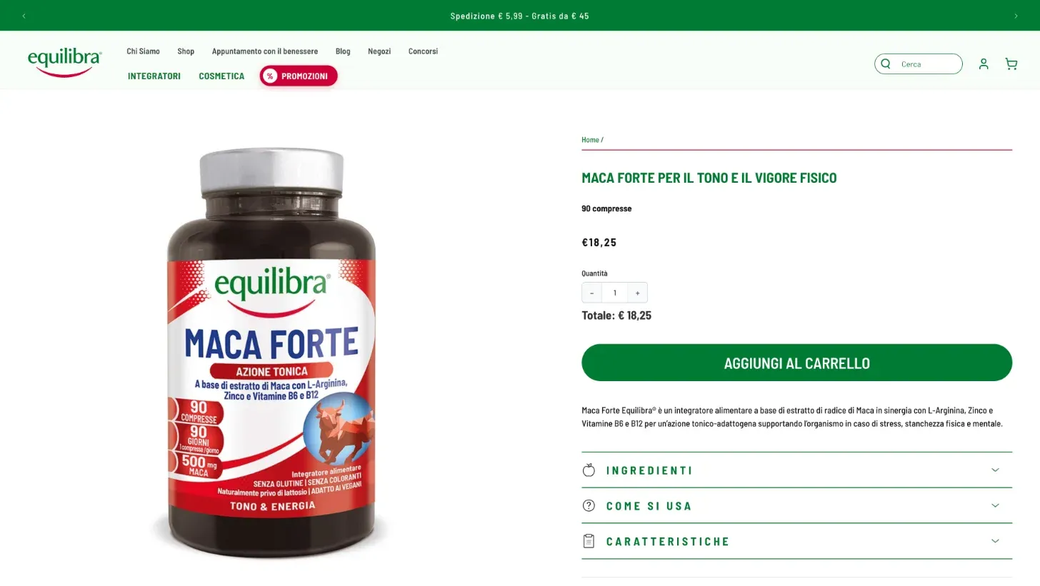 Scheda prodotto Maca Forte sul nuovo sito Equilibra