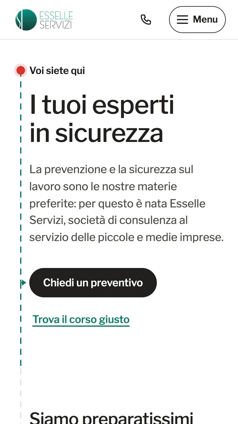 La home di Esselle Servizi vista da telefono