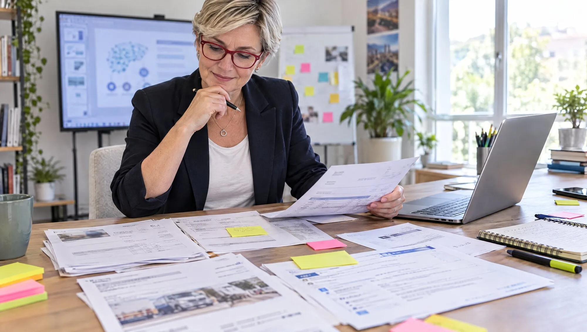 Formatrice che prepara la giornata sugli esempi reali dell'azienda