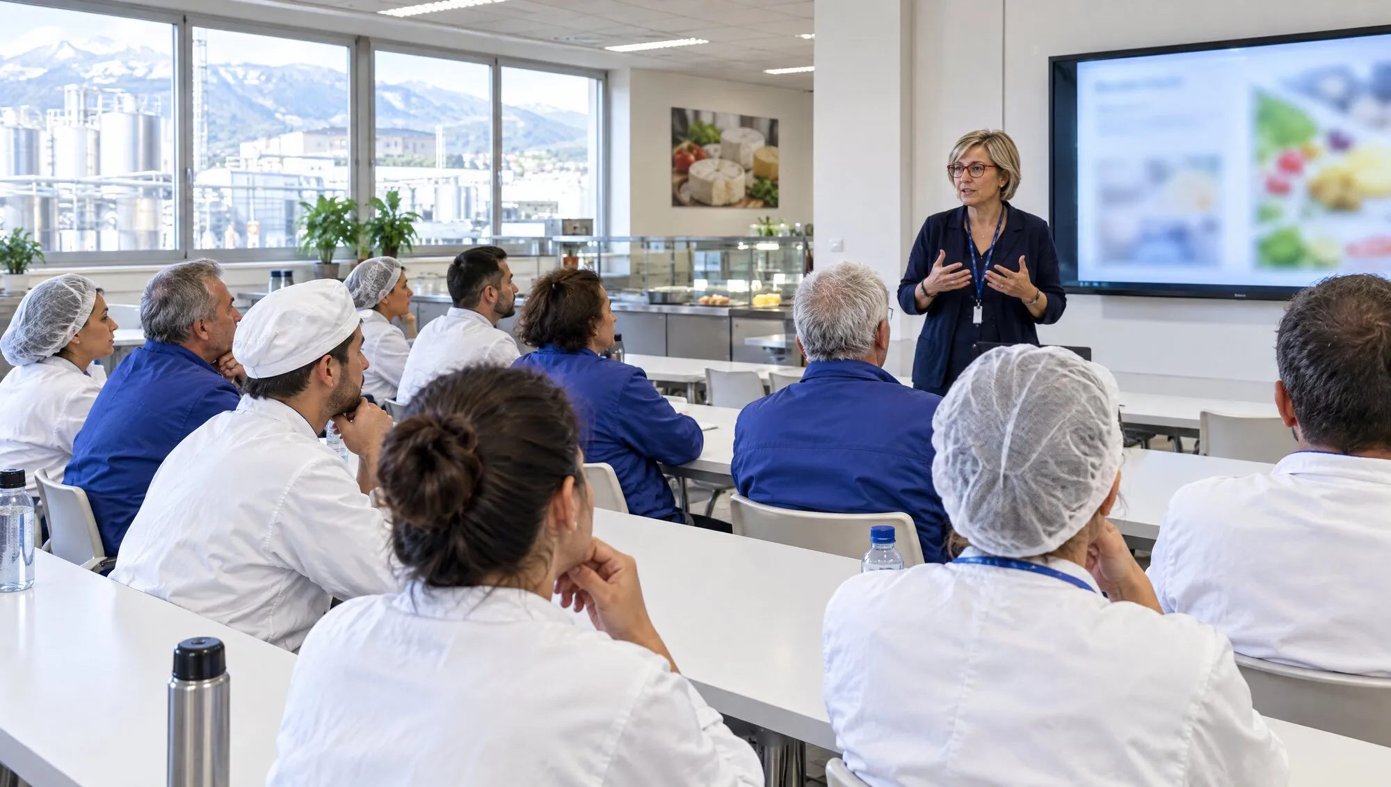 Aula in azienda durante una formazione, persone che guardano lo schermo