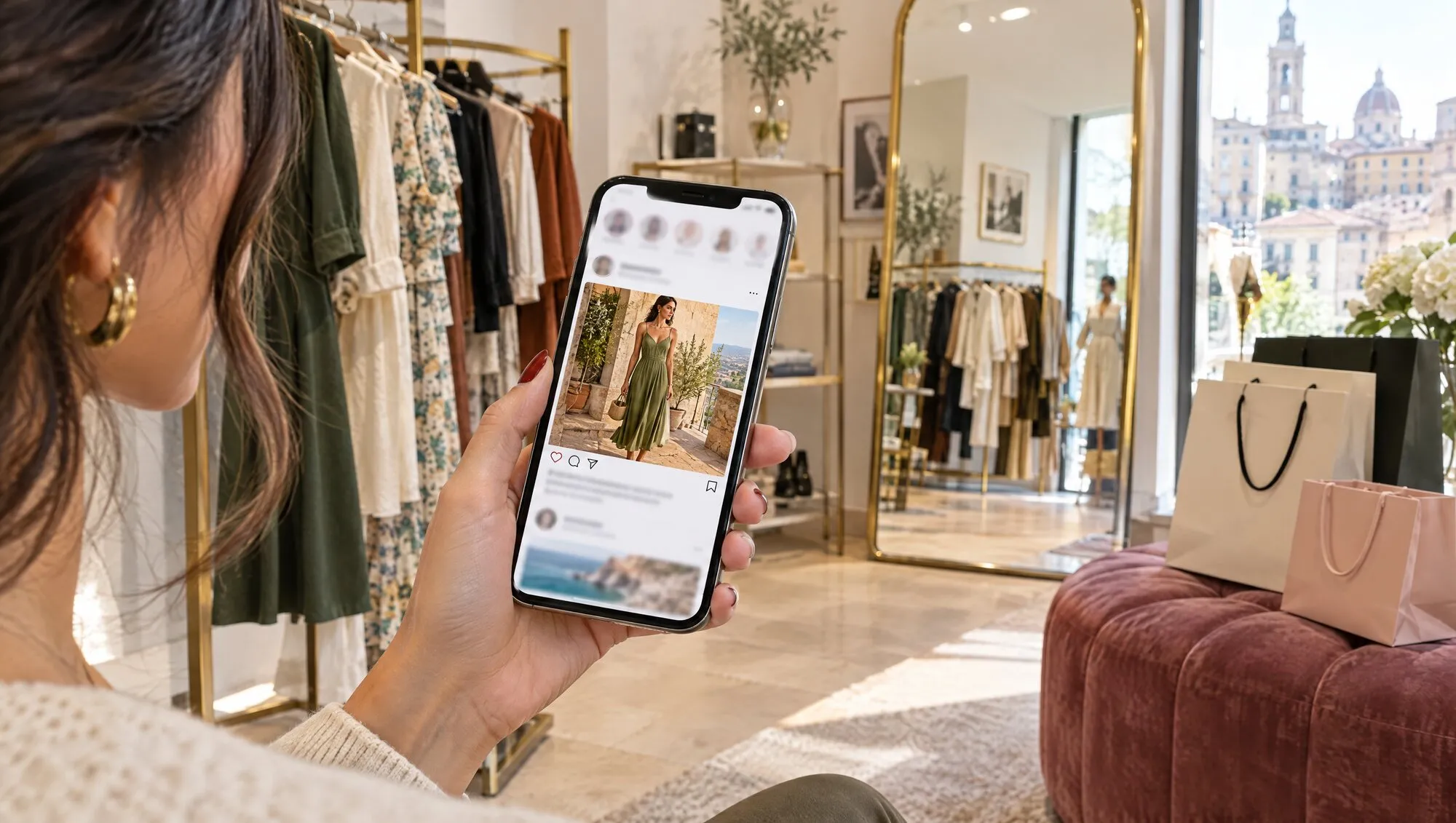Feed Instagram su telefono con un annuncio in evidenza