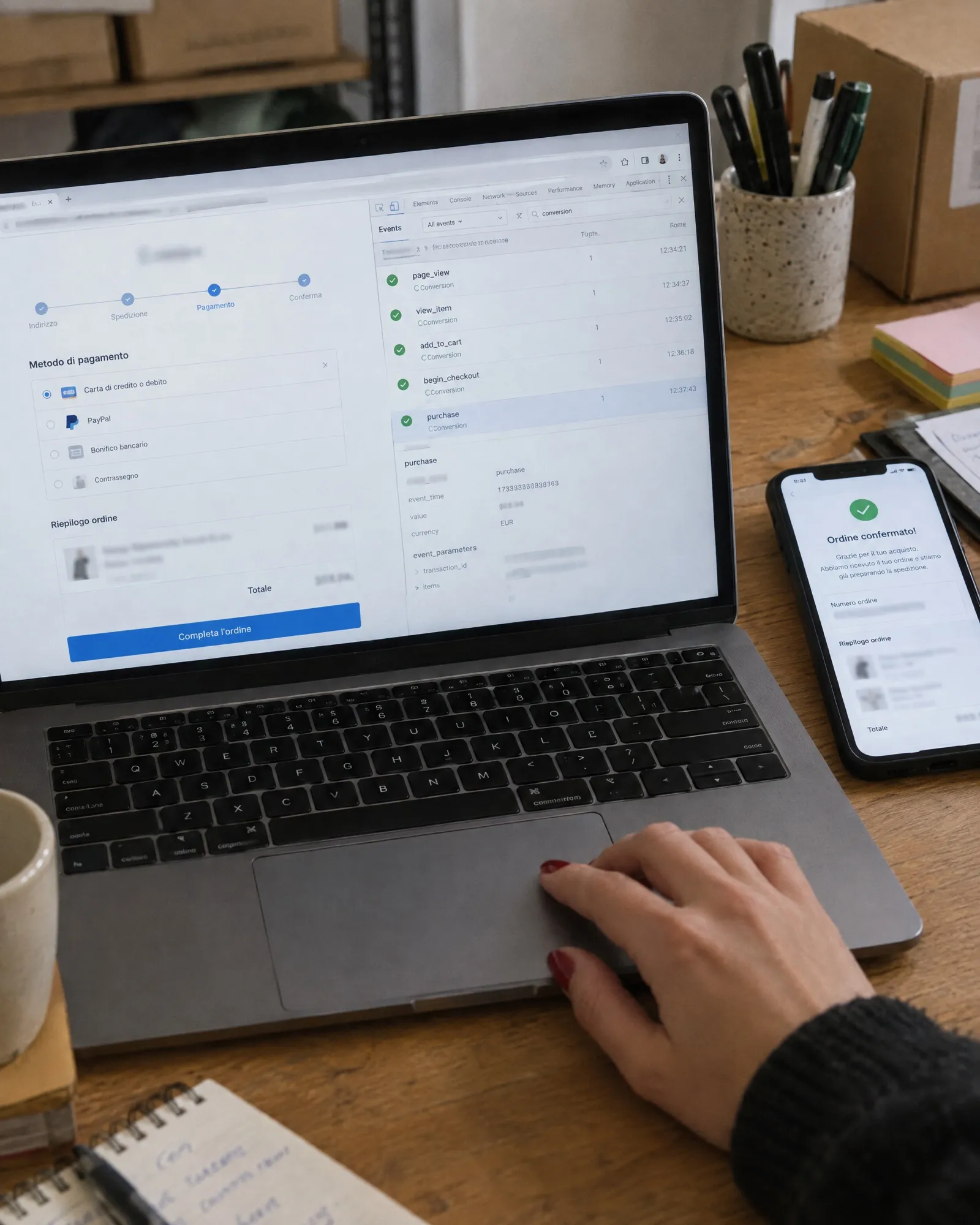 Verifica degli eventi di conversione sul checkout di un e-commerce