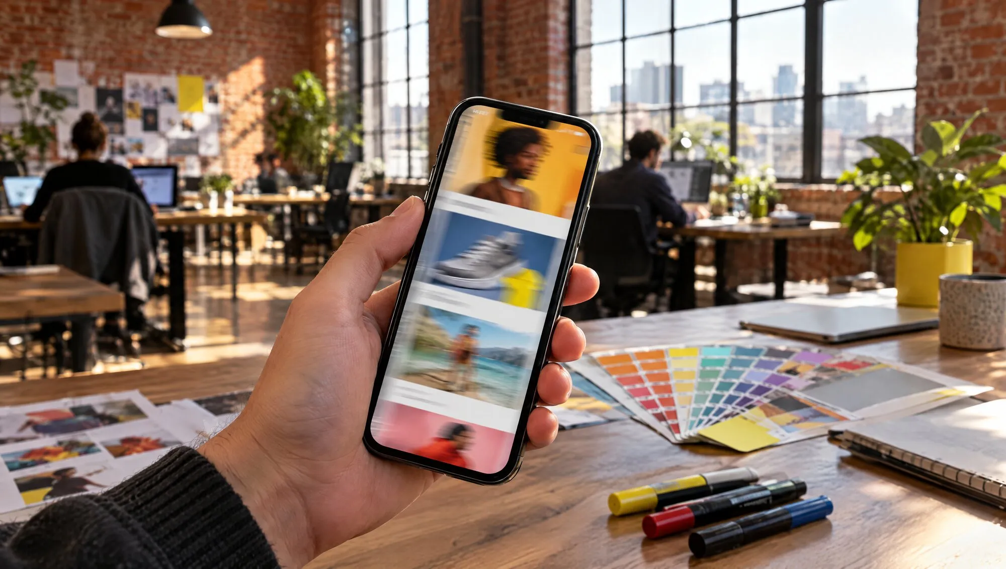 Montaggio veloce di creatività verticali che scorrono su un telefono