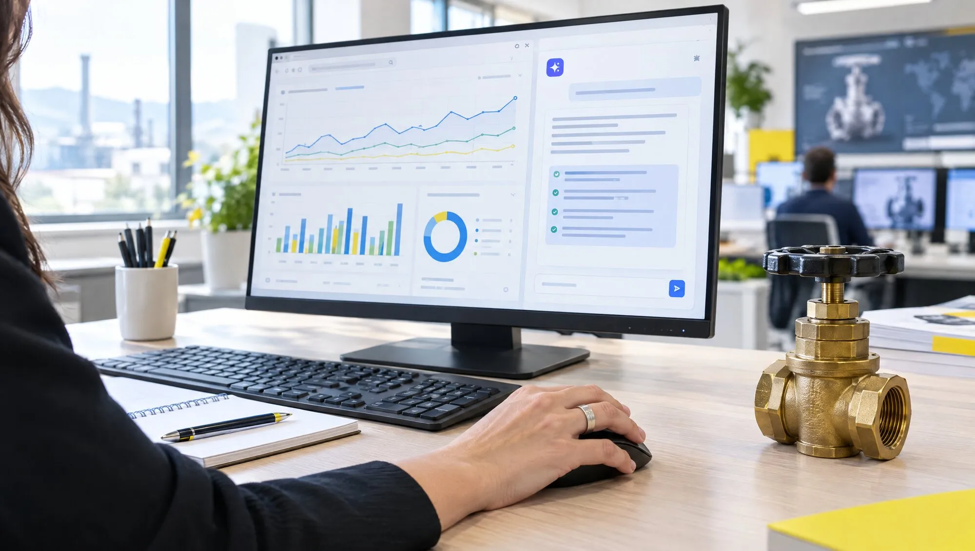 Schermo ravvicinato con Search Console e una risposta AI che scorre, mani sulla tastiera