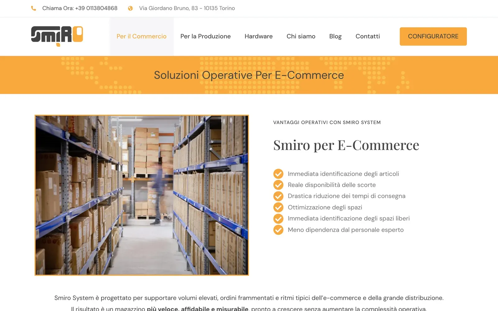 La pagina Smiro per il Commercio, dedicata all'e-commerce