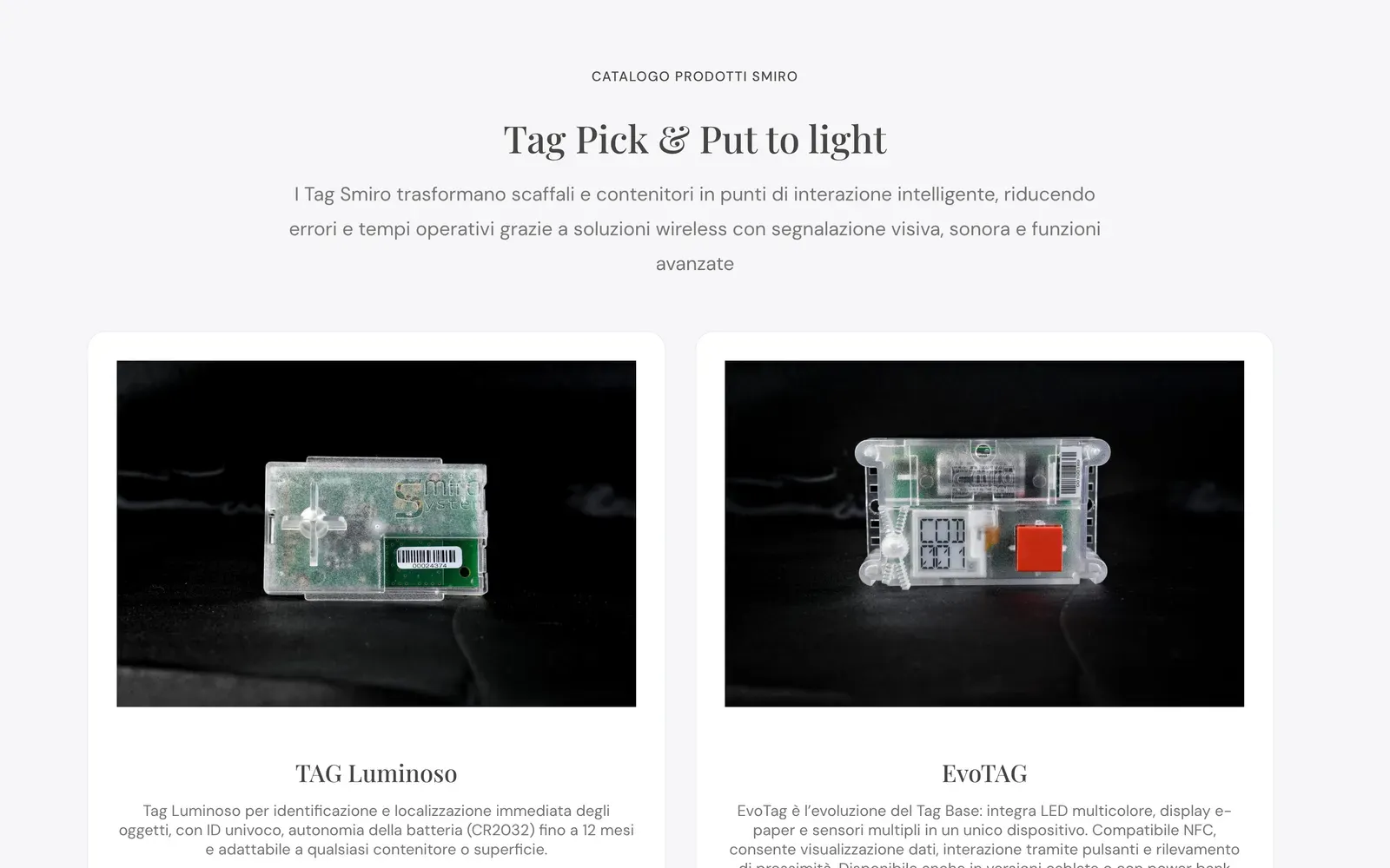 Il catalogo hardware Smiro: TAG Luminoso ed EvoTAG
