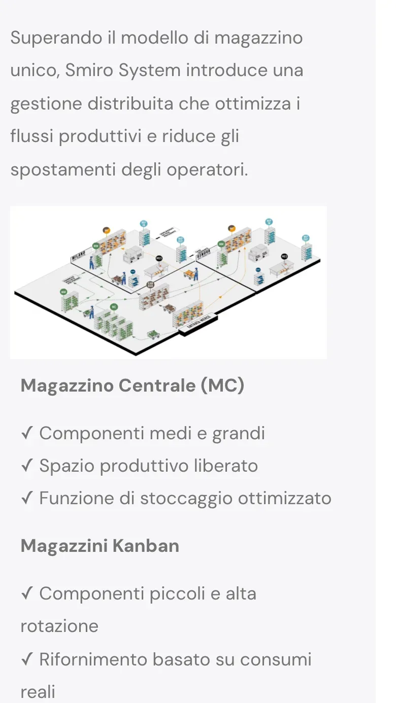 I magazzini di reparto Smiro visti da telefono