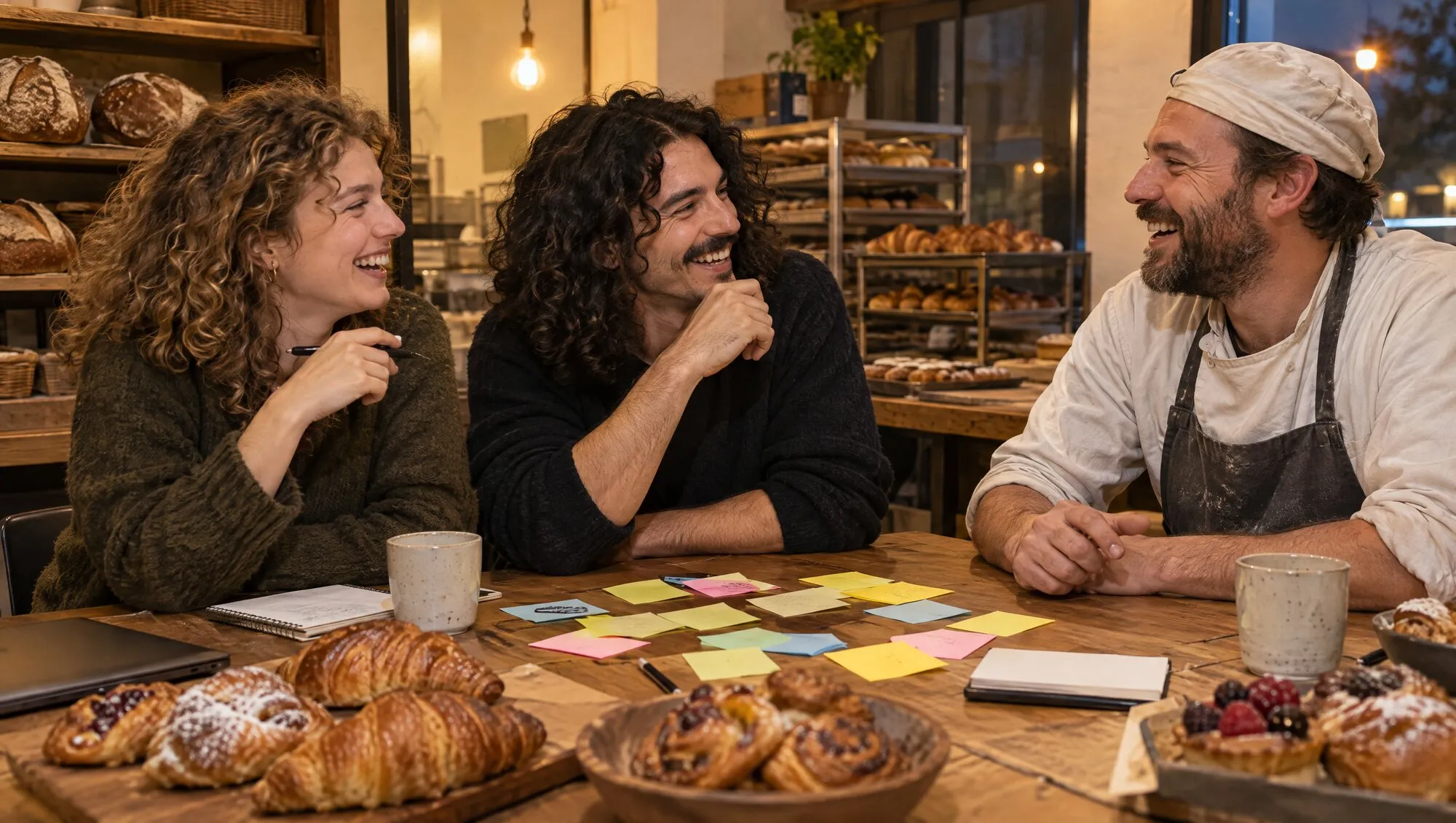 Riunione informale del team davanti a una lavagna con post-it