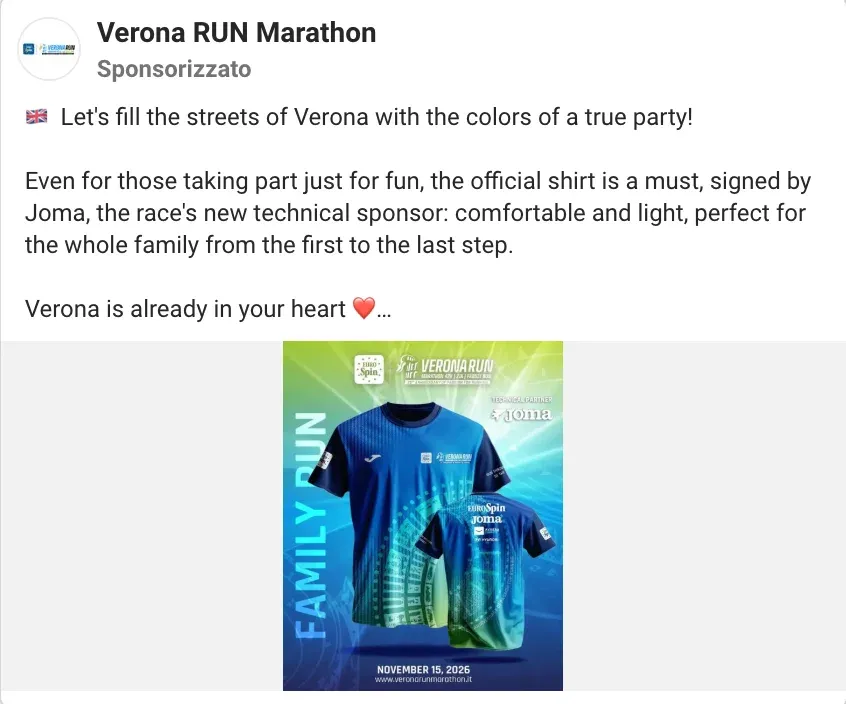 Inserzione della Verona RUN Marathon: la maglia della Family Run