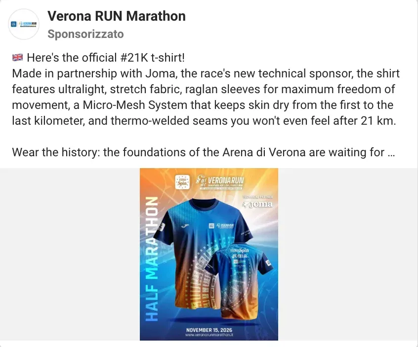 Inserzione della Verona RUN Marathon: la maglia ufficiale della 21K