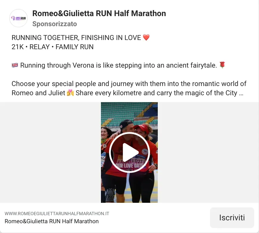 Inserzione della Romeo&Giulietta Half Marathon: Running together, finishing in love