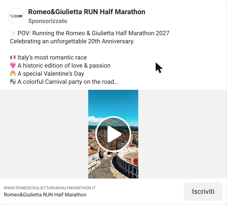 Inserzione della Romeo&Giulietta Half Marathon: POV dall'alto su Piazza Bra e l'Arena