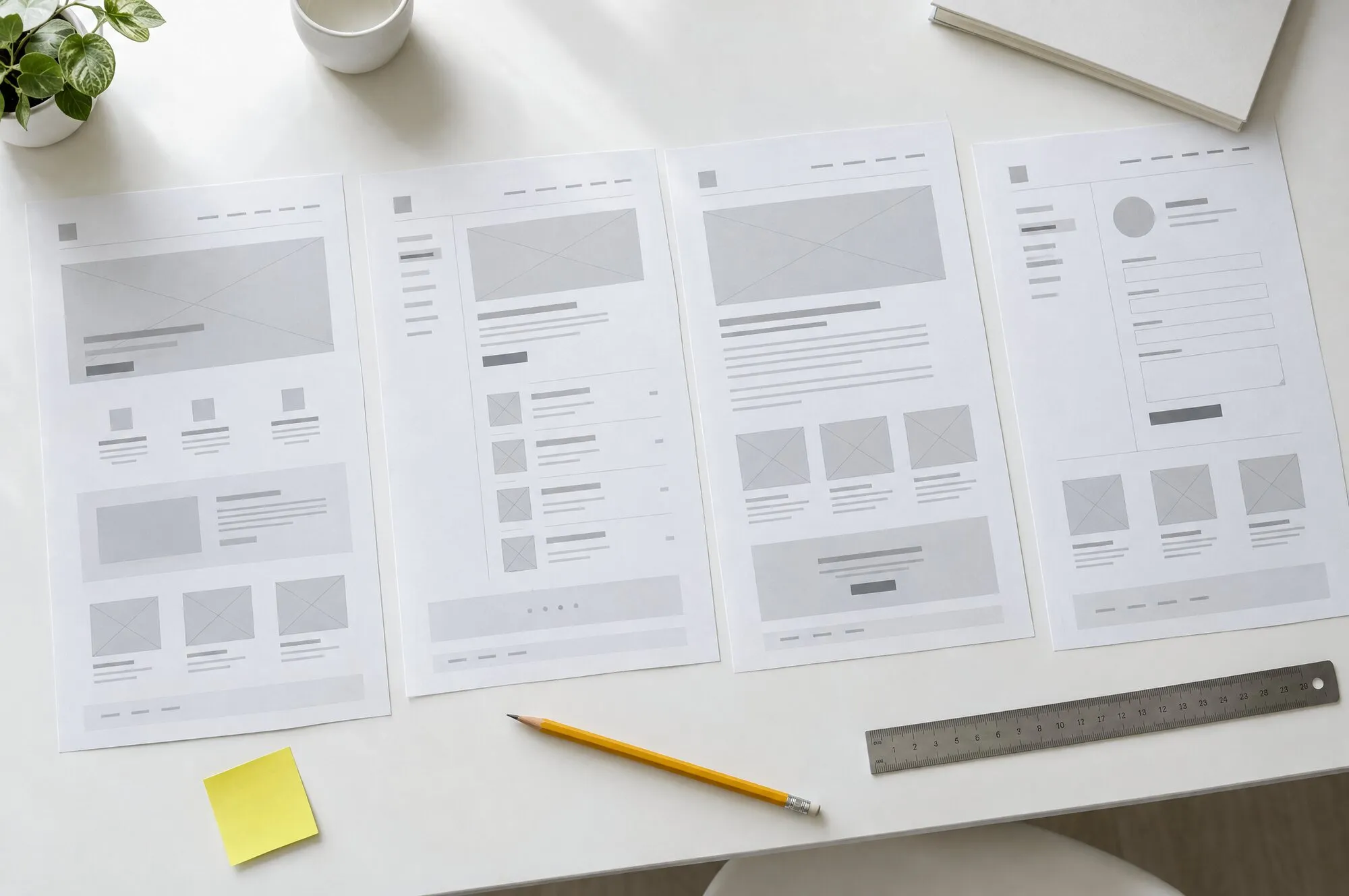 Wireframe delle pagine principali affiancati